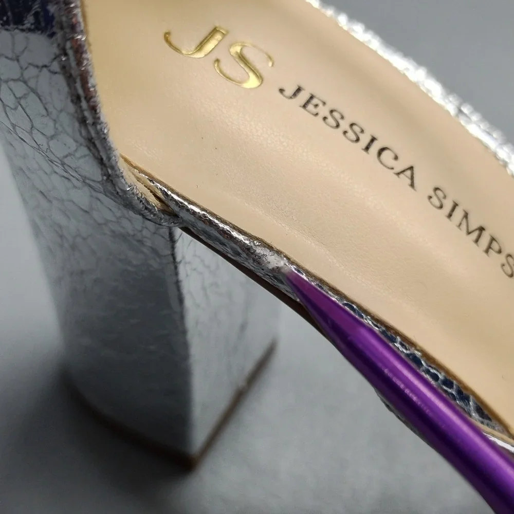 Jessica Simpson Hirrine Heeled Sandals Womens US‎ 8.5M Silver Synthetic Back Zip